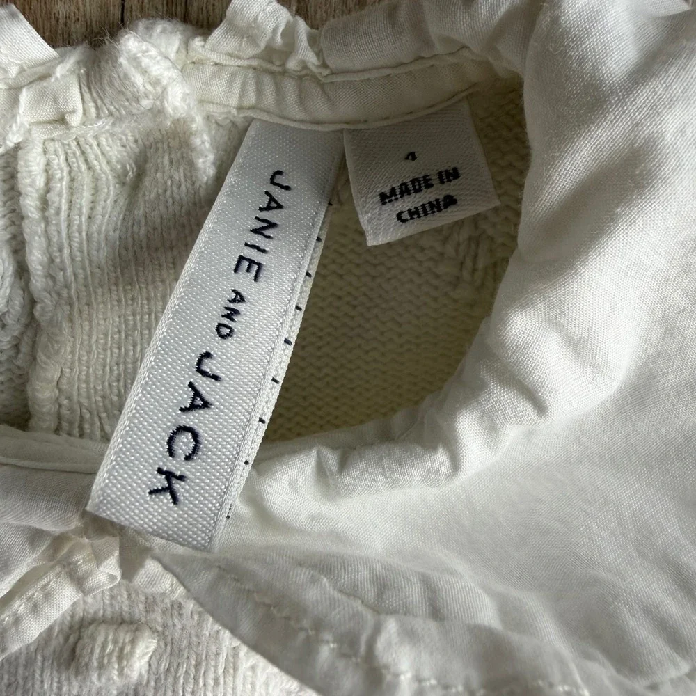 Janie and Jack Girls Cream Floral Popcorn Knit Sweater‎ Peter Pan Collar Size 4